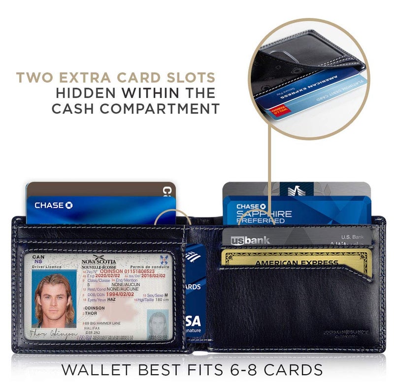 SERMAN BRANDS Mens Slim Bifold Wallet RFID Blocking Minimalist Front Pocket Full Grain Leather Wallets for Men - Thin & Stylish (Atlantic Blue Elite) - Image 4